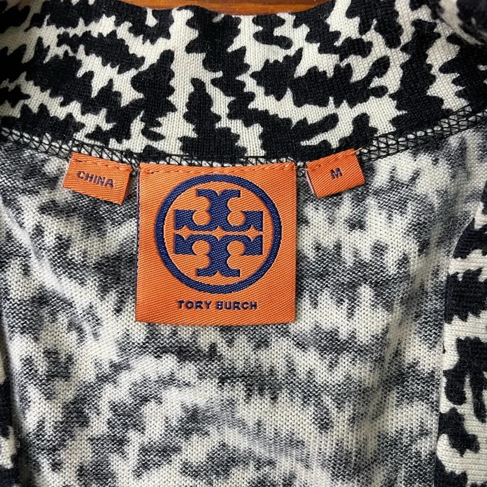 Tory Burch Simone Boyfriend Merino Wool Black & White Cardigan - Size Medium - Picture 7 of 11